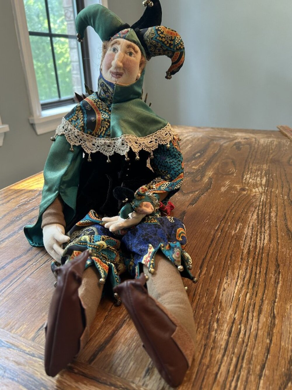 Vicki Sawyer Art Original Jester Doll 1992 Signed Handmade Cloth & Velvet 24" Vi